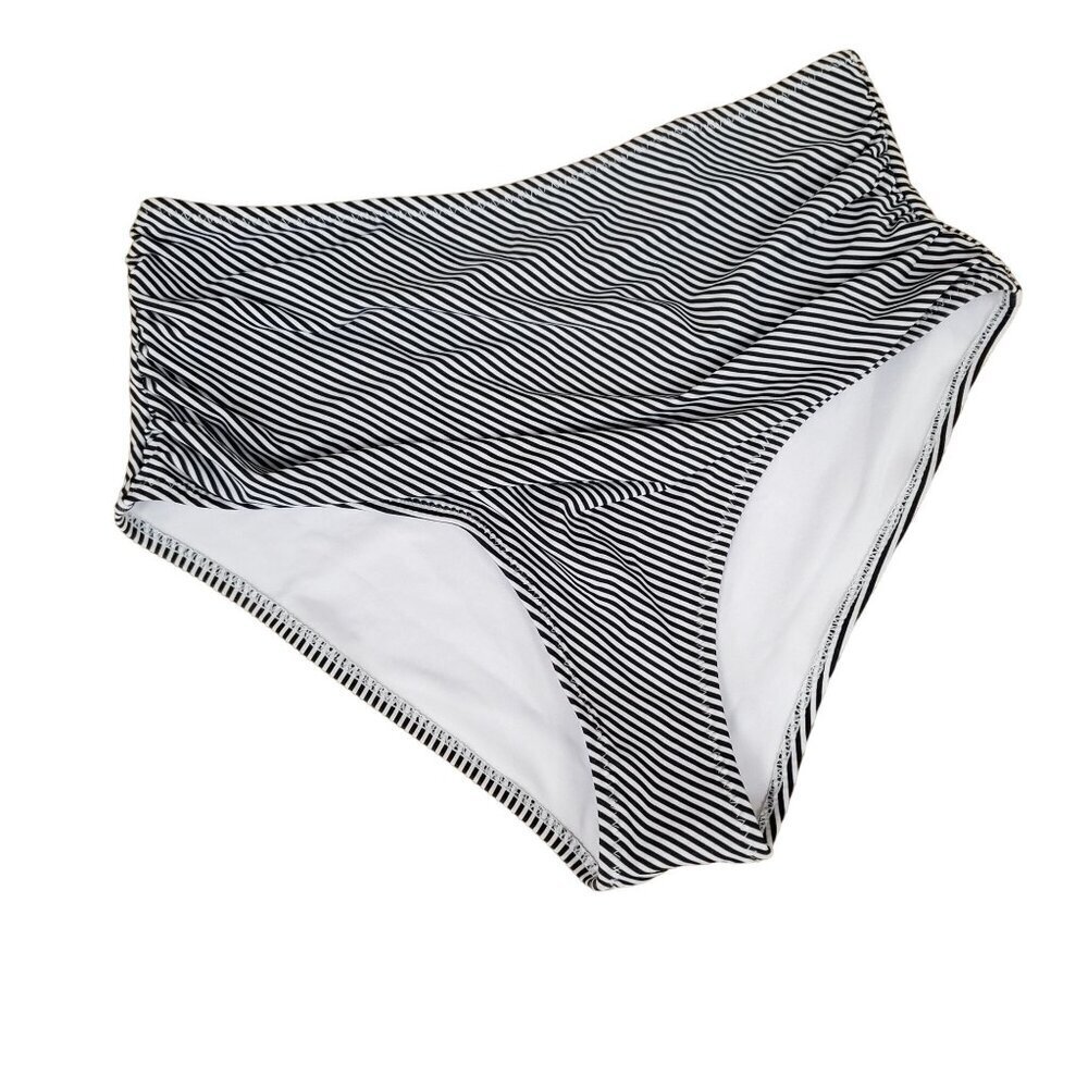 Cupshe Feeling Dizzy Falbala Striped Black High Waist White Bikini Bottoms Mediu
